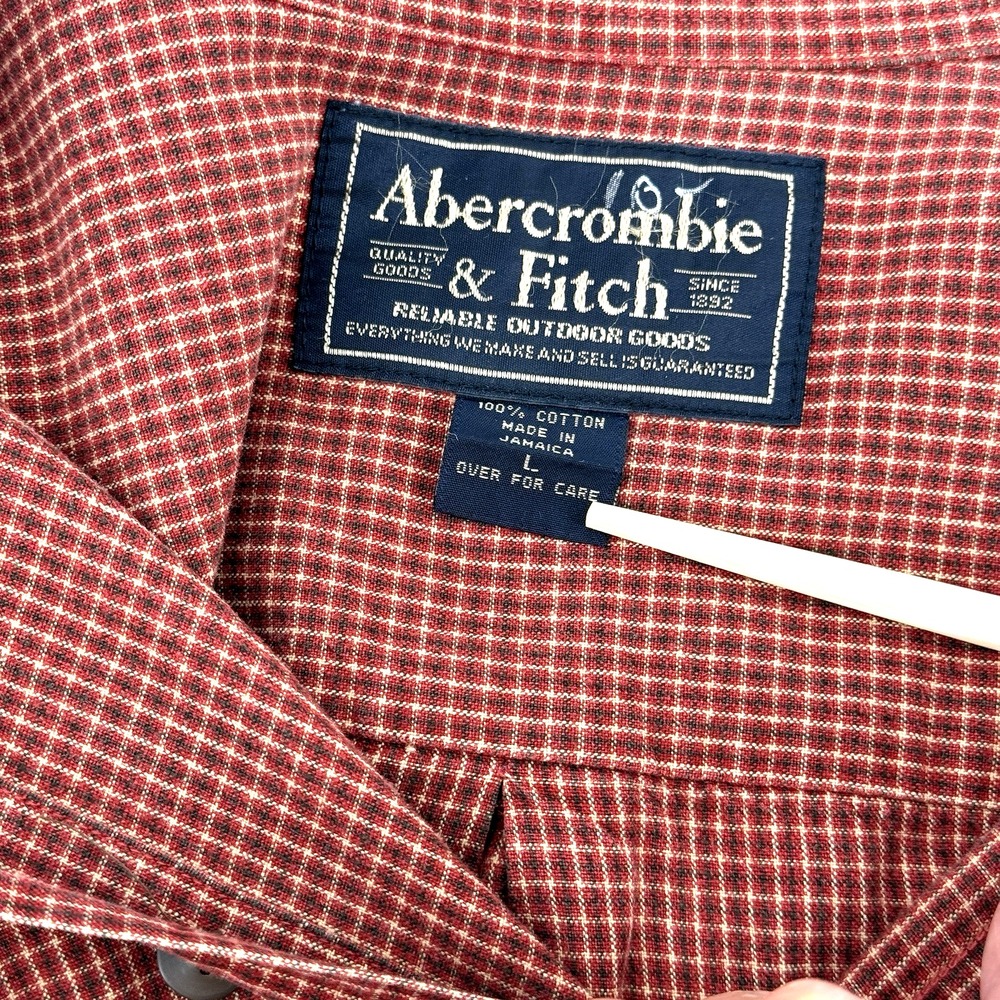 Abercrombie & Fitch Mens L Long Sleeve Button Down Rust Plaid Shirt Pocket Style - Picture 4 of 8